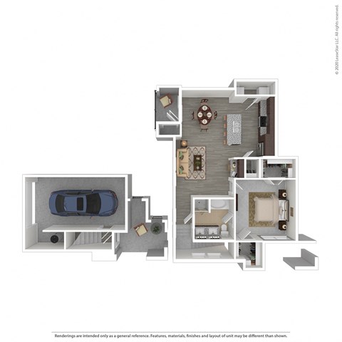 Floor plan for 1 bed, 1 bath, 875 sqft