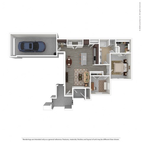 Floor plan for 1 bed, 1 bath, 953 sqft