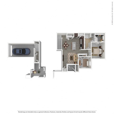 Floor plan for 1 bed, 1 bath, 1033 sqft