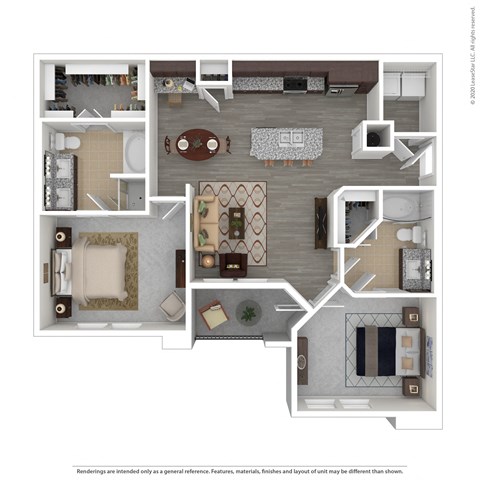 Floor plan for 2 beds, 2 baths, 1088 sqft