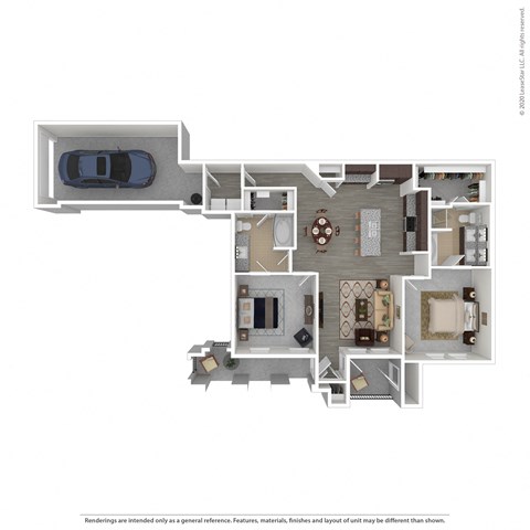 Floor plan for 2 beds, 2 baths, 1153 sqft