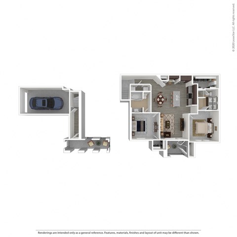Floor plan for 2 beds, 2 baths, 1242 sqft