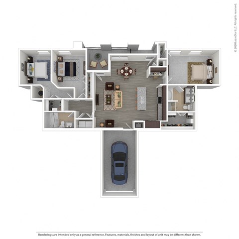 Floor plan for 3 beds, 2 baths, 1385 sqft