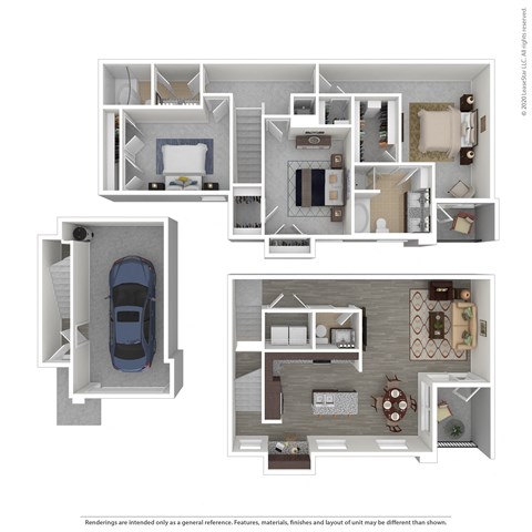 Floor plan for 3 beds, 2.5 baths, 1608 sqft