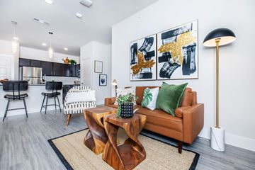 San Antonio apartment for rent - A living room with a brown couch and a coffee table.