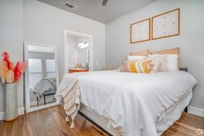 San Antonio apartment for rent - Bedroom with large bed at The Landings at Brooks City-Base, Texas, 78235
