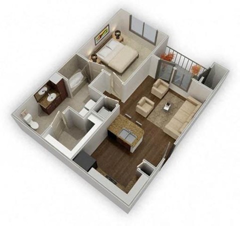 Floor plan for 1 bed, 1 bath, 673 sqft