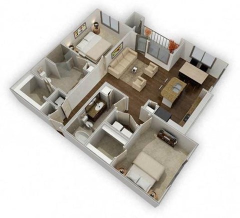 Floor plan for 2 beds, 2 baths, 1186 sqft