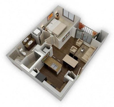 Floor plan for 1 bed, 1 bath, 673 sqft
