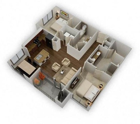 Floor plan for 2 beds, 2 baths, 1186 sqft
