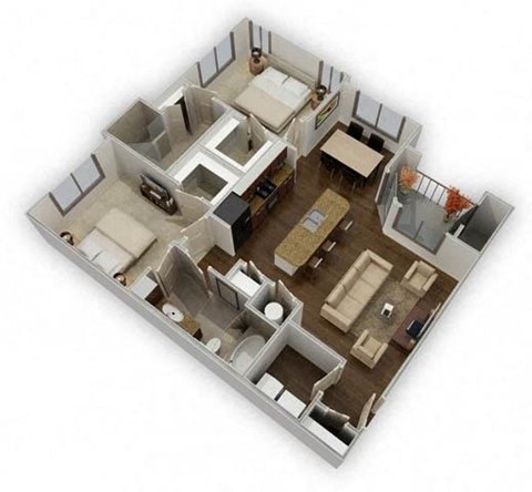 Floor plan for 2 beds, 2 baths, 1094 sqft