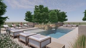 Leander apartment for rent - a resort style pool with a waterfall and lounge chairs at Villas of Mason Hills, Leander, TX
