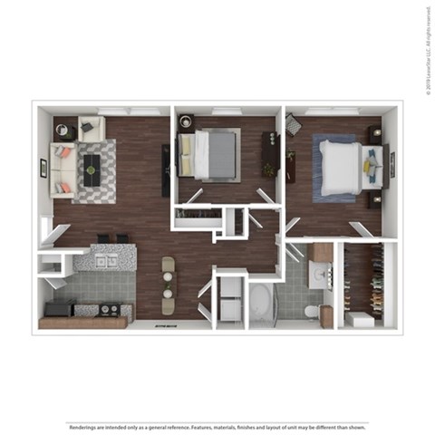 Floor plan for 2 beds, 1 bath, 896 sqft