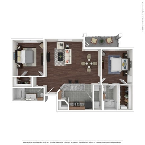 Floor plan for 2 beds, 2 baths, 1170 sqft