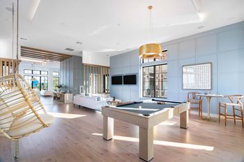 Clubhouse with pool table swing chair and dining area