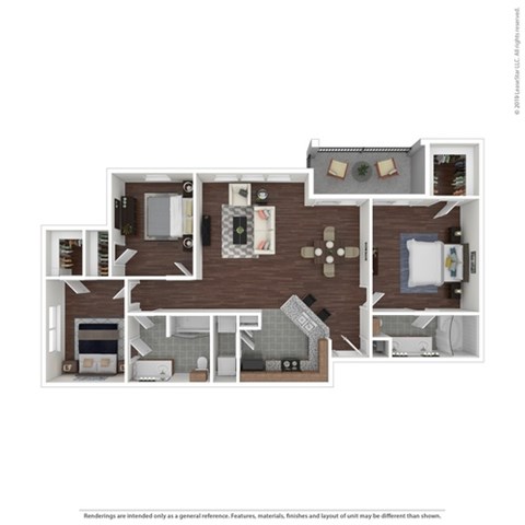 Floor plan for 3 beds, 2 baths, 1309 sqft