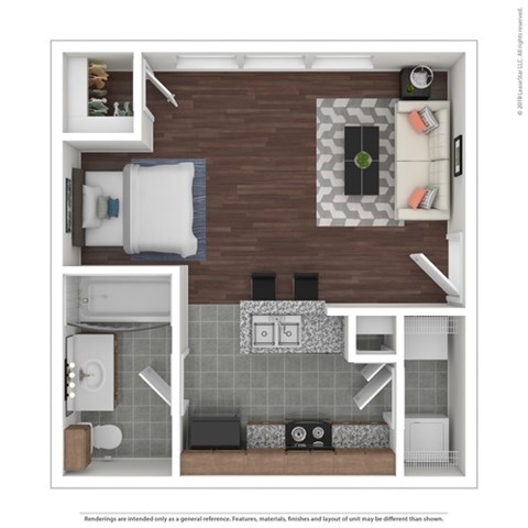 Floor plan for studio, 1 bath, 430 sqft