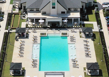 A view of the pool from above at the resort