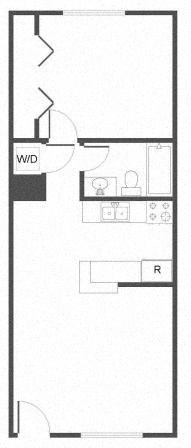 Floor plan for 1 bed, 1 bath, 630 sqft