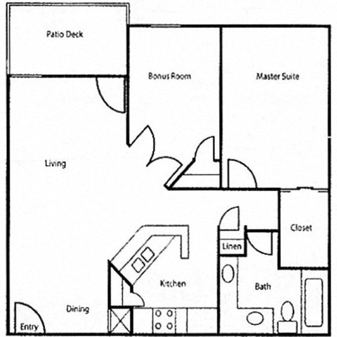 Floor plan for 2 beds, 1 bath, 815 sqft