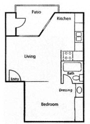 Floor plan for studio, 1 bath, 400 sqft