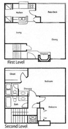 Floor plan for 2 beds, 2 baths, 1072 sqft