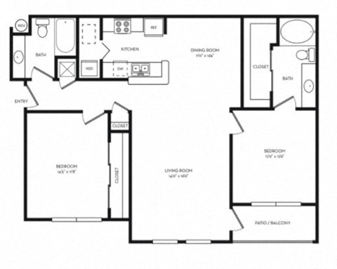 Floor plan for 2 beds, 2 baths, 1207 sqft