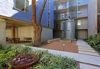 Courtyard with native landscaping and seating area
