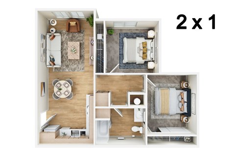 Floor plan for 2 beds, 1 bath, 795 sqft