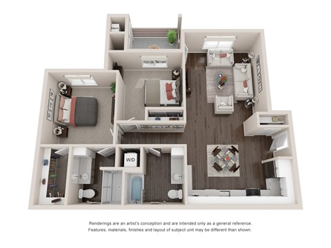 Floor plan for 2 beds, 2 baths, 1125 sqft