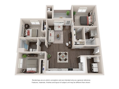 Floor plan for 3 beds, 2 baths, 1293 sqft