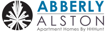 Cary apartment for rent - A logo with a black and white design and the words "ABBERLY ALSTON Apartment Homes By HHHunt" written in blue.