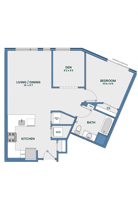 Floor plan for 1 bed, 1 bath, 820 sqft