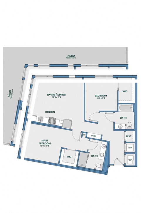 Floor plan for 2 beds, 2 baths, 1116 sqft