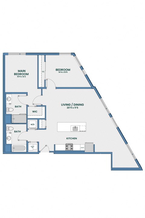 Floor plan for 2 beds, 2 baths, 1194 sqft