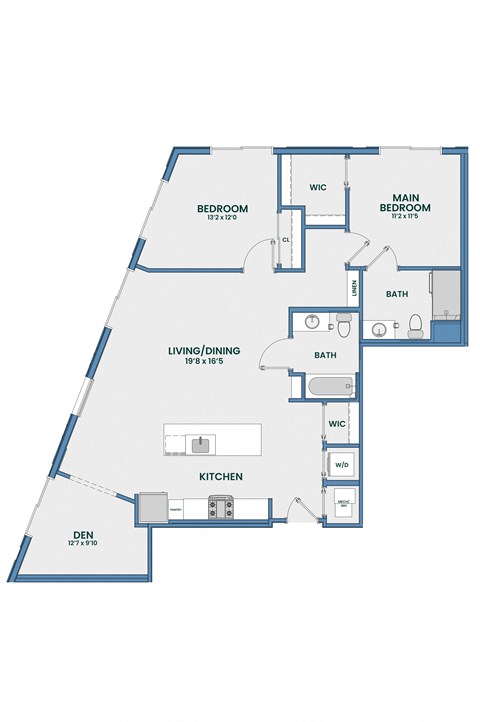 Floor plan for 2 beds, 2 baths, 1253 sqft