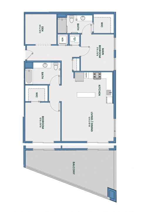 Floor plan for 2 beds, 2 baths, 1259 sqft