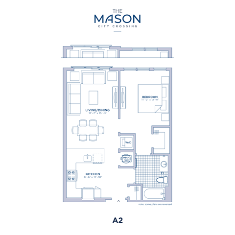 Floor plan for 1 bed, 1 bath, 721 sqft