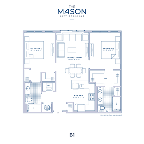 Floor plan for 2 beds, 2 baths, 1081 sqft