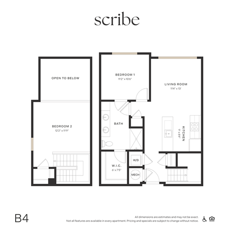 Floor plan for 2 beds, 1 bath, 945 sqft