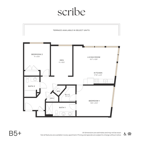 Floor plan for 2 beds, 2 baths, 1262 sqft