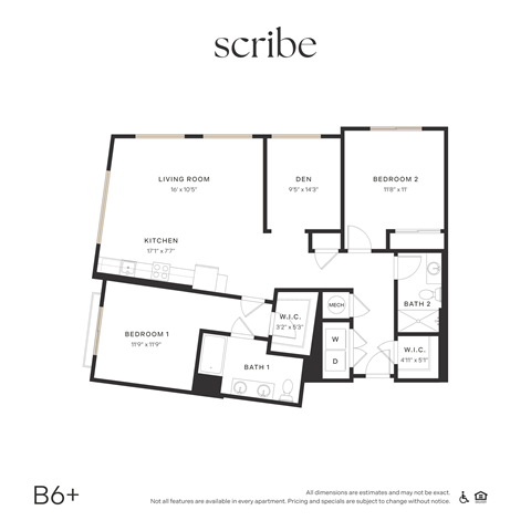 Floor plan for 2 beds, 2 baths, 1314 sqft