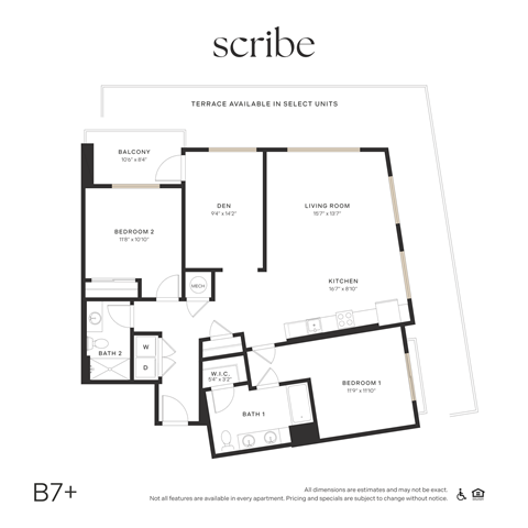 Floor plan for 2 beds, 2 baths, 1310 sqft
