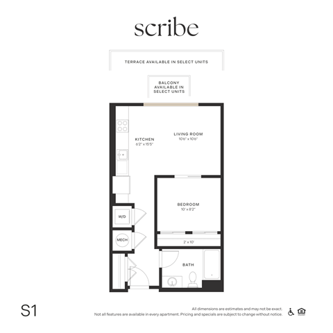 Floor plan for studio, 1 bath, 536 sqft