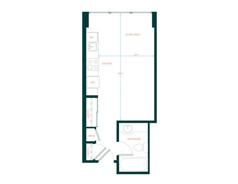 Floor plan for studio, 1 bath, 294 sqft