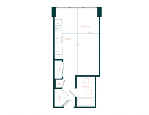 Floor plan for studio, 1 bath, 315 sqft