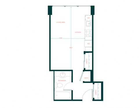 Floor plan for studio, 1 bath, 329 sqft