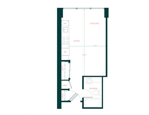 Floor plan for studio, 1 bath, 305 sqft