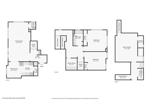 Floor plan for 2 beds, 1.5 baths, 2321 sqft