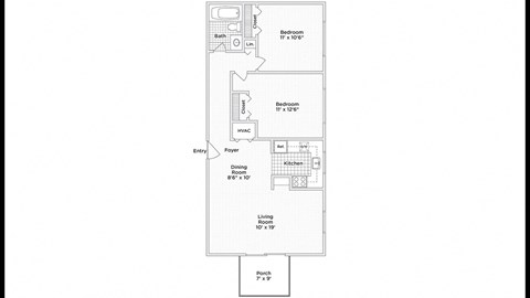 Floor plan for 2 beds, 1 bath, 1316 sqft
